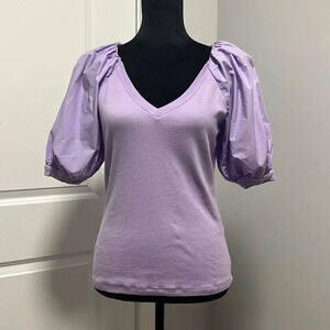 a loves a Women's Purple Stretchy Soft Top Puffy Sleeves Blouse size M